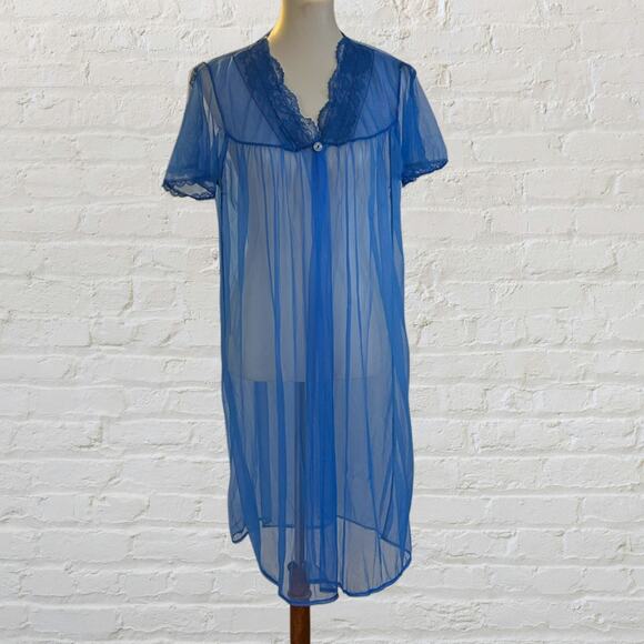 Vintage 1960s/1970s Blue Sheer Nylon Peignoir Robe – M/L - Picture 1 of 6
